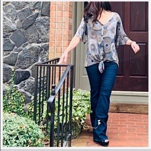 SOLD- Blue Mandala 3/4 Sleeve V-Neck Blouse